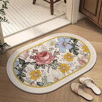 Tapis de bain ovale en lin tissé à motifs floraux vintage, style américain, absorbant l'eau, antidérapant, tapis de salle de bain pour hôtel et maison, tapis de douche, paillasson