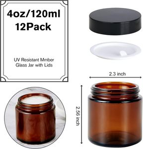 1oz 2oz 4oz 8oz Straight Sided Round Amber Glass Cosmetic Jar with Black Plastic Lid BPA Free <b>Container</b> - Product Image 3