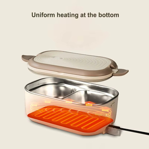 Nouvelle boîte à <span class=keywords><strong>lunch</strong></span> électrique portable de luxe en acier inoxydable 304, sans eau, à double niveau, 2 compartiments, 220V, chauffage à température constante - Product Image 4