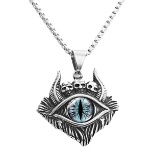 MECYLIFE Collar con Colgante Gótico <span class=keywords><strong>de</strong></span> Calavera <span class=keywords><strong>de</strong></span> Acero Inoxidable con Ojo Turco <span class=keywords><strong>de</strong></span> Protección, Ojo <span class=keywords><strong>de</strong></span> Piedra Colorida y Cuerno <span class=keywords><strong>de</strong></span> Satán - Product Image 6