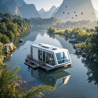 Maison flottante préfabriquée en aluminium de luxe pour site touristique, type ponton, bateau-maison, yacht de luxe