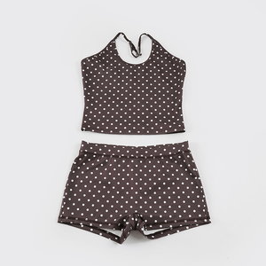 Ensemble deux pièces Y2K pour femmes, haut court à col licou imprimé à pois et short moulant, tenue de sport décontractée streetwear, vente en gros - Product Image 6