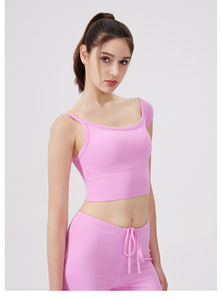 Sujetador deportivo asimétrico de manga corta para mujer al por mayor, con almohadillas extraíbles, cuello en U, top corto para yoga, ajuste ceñido, chaleco para pilates y gimnasio - Product Image 2