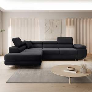 Ensemble de canapé sectionnel noir en velours côtelé Canapé d'angle <span class=keywords><strong>convertible</strong></span> à gauche Meubles élégants en tissu - Product Image 2