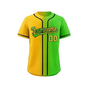 Camiseta de Béisbol Personalizada Verde y Amarilla con Nombre del Equipo 00, Impresión Serigrafiada, Unisex, Adulto, Manga Corta, Poliéster Transpirable - Product Image 1