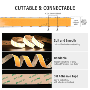 Tira LED de mazorca de alta potencia de 1600Chips de 40W con certificación UL, 24V, 3000K, 25mM, Blanco cálido cortable, 30MM, 5 filas, tira de mazorca LED sin puntos DC24V - Product Image 4