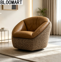 Fauteuil simple en tissu avec structure en bois au design nordique, avec table, moderne, rond, pour salon, hôtel, villa, chambre à coucher, fauteuil pivotant