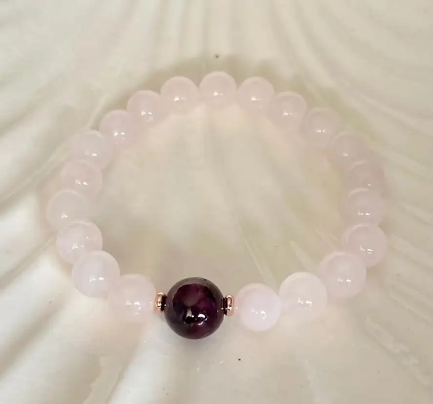 Inspire jewelry 8mm Rose Quartz 10mm Garnet Beaded Bracelet Pink Gemstone Bracelet Gift for her boost feelings of peace and calm