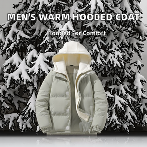 Manteau d'hiver décontracté pour homme en coton rembourré avec capuche et fermeture éclair, coupe-vent d'extérieur, épaisseur standard, chaud et matelassé - Product Image 2