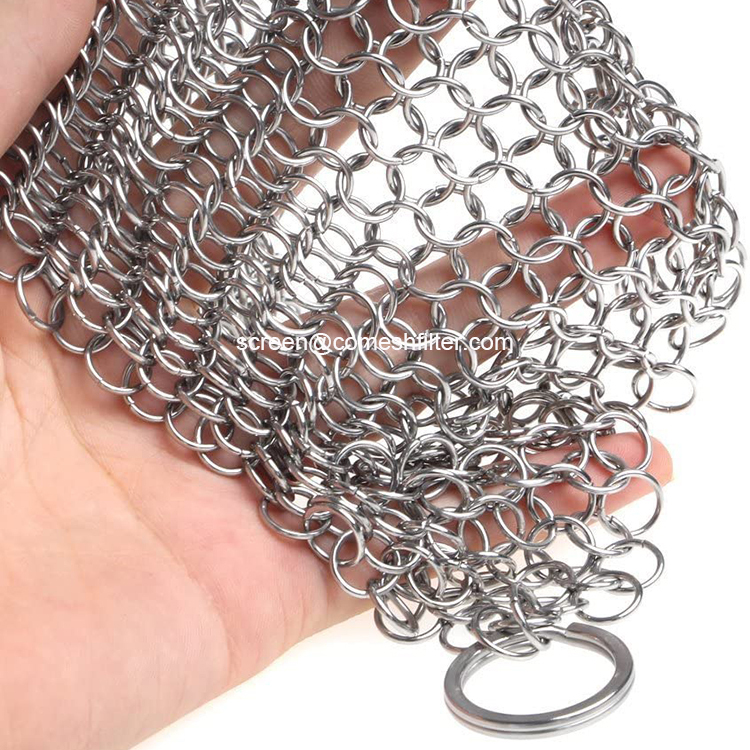 Лидер продаж, чугунный очиститель Chainmail с кольцевой сеткой из нержавеющей стали, скребок с 4 5 6 7 8 9 дюймов