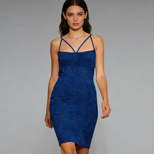 Vente flash sur Temu : robe courte sans manches bleue à paillettes pour femme, col croisé, coupe ajustée, robe de soirée, robe de cocktail, robe de sortie - Product Image 3