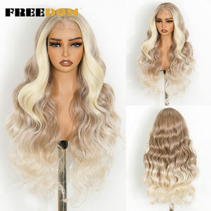Freedom 13x4 perruque avant en dentelle synthétique pour femmes 30 pouces de Long vague de corps pour Ombre brun blond point culminant <span class=keywords><strong>Cosplay</strong></span> perruques petit - Product Image 2