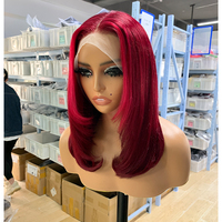 Perruque Bob Droite Double Tissée Cheveux Vierges Bruts Alignés Cuticule B2B Perruques Frontales en Dentelle Bourgogne Cheveux Humains pour Femmes Noires