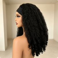 Perruques Afro Bouclées Frisées pour Femmes Noires, Longues, Synthétiques, Classiques, Ondulées et Volumineuses, avec Bandeau, Sans Colle, Résistantes à la Chaleur