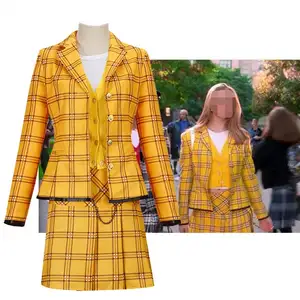 2024 Hot Selling Clueless Cher Horowitz Outfit Role Play Movie 90s Jacket Skirt Waistcoat Women Halloween Cosplay Costume