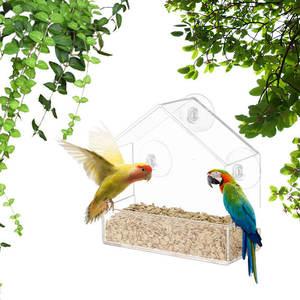 Mangeoire à oiseaux de fenêtre à ventouses en acrylique transparent, mangeoire suspendue pour oiseaux sauvages, attrape-graines transparent - Product Image 1