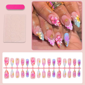 <span class=keywords><strong>Ongles</strong></span> à presser 3D effet vague d'eau style océan, motif fleur douce avec strass, <span class=keywords><strong>faux</strong></span> <span class=keywords><strong>ongles</strong></span> amande – Nouvelle collection été très tendance - Product Image 2