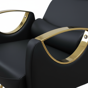 Sillón de Barbería Hidráulico Negro Dorado, Silla Reclinable para Corte y Estilismo de Cabello, Giratoria 360 Grados, Altura Ajustable - Product Image 3