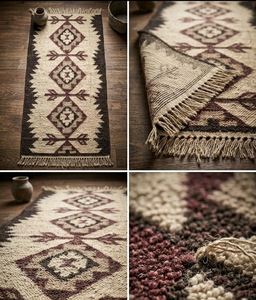Geometric Southwestern Wool <b>Jute</b> <b>Runner</b> <b>Rug</b> Handmade Boho Farmhouse Carpet Accent for Bedroom Hallway Entryway Living Room Home - Product Image 4