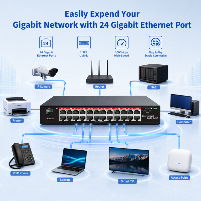 24-Port Gigabit Ethernet Switch 100m Transmission Distance Cloud Managed in Stock SST-GFS124