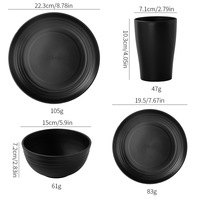Ensemble de vaisselle en paille de blé noir mat, écologique, assiettes, bols, tasses, vaisselle réutilisable pour la maison, la cuisine et la salle à manger