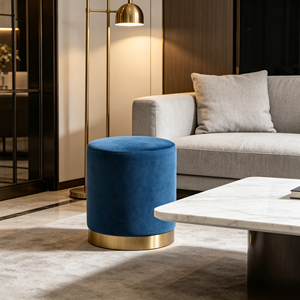 CARLFORD Modern Round Ottoman <strong>Footstool</strong> Pouf Luxurious and Elegant <strong>Velvet</strong> <strong>Blue</strong> for Living Room Bedroom School Hotel Hospital - Product Image 2