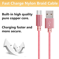 Kabel Data 2M kepang nilon Tipe C warna Pink, pengisian cepat kabel pengisi daya USB A ke C