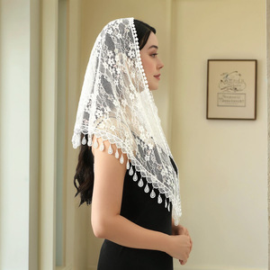 Voile de <span class=keywords><strong>mantille</strong></span> pour église <span class=keywords><strong>catholique</strong></span> châle écharpe espagnole femme église châle femmes dentelle brodé Triangle écharpe avec gland - Product Image 1