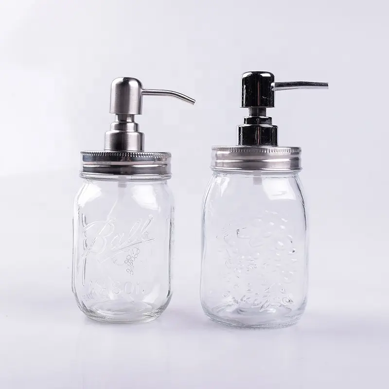 Bottiglie di shampoo e balsamo di vetro Mason jar dispenser di sapone 500ml di lusso trasparente bocca larga coperchio e pompa