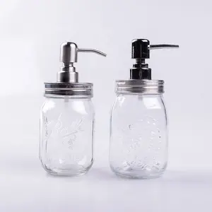 Bottiglie di shampoo e balsamo di <span class=keywords><strong>vetro</strong></span> Mason jar dispenser di <span class=keywords><strong>sapone</strong></span> 500ml di lusso trasparente bocca larga coperchio e pompa - Product Image 1