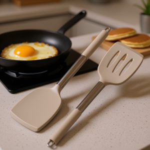 Juego de 2 espátulas de silicona resistentes al calor, color caqui, antiadherentes, para cocinar huevos, tortitas, pescado, utensilios de cocina - Product Image 2