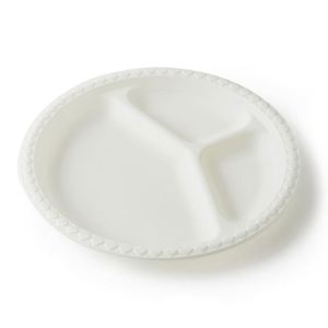 Assiette ronde à 4 compartiments en amidon de maïs, biodégradable, jetable - Product Image 1