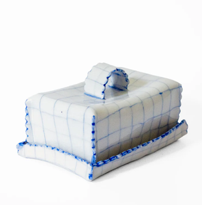 Nouveau beurrier moderne à carreaux avec couvercle Beurrier rectangulaire géométrique Conteneurs à beurre de luxe avec bord à volants - Product Image 4