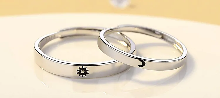 personalized engraved star sun moon couple rings adjustable 925 sterling silver engagement wedding rings for couples