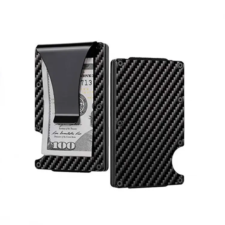 Porte-cartes en métal minimaliste RFID, LOGO personnalisé, pince à billets Ultra mince RFID portefeuille en fibre de carbone en aluminium pour hommes porte-cartes