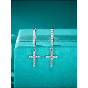 Boucles d'oreilles créoles pendantes en argent sterling 925, style hip-hop, avec moissanite VVS couleur D, bijoux pour hommes et femmes, pour cadeau de fête - Product Image 5