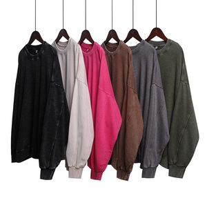 350G Batik Cotton Rắn Mùa Đông Cũ Crewneck Áo Kích Thước Lớn Vai Retro Rửa Hoodie Quá Khổ Tùy Chỉnh Hoodies Người Đàn Ông - Product Image 1