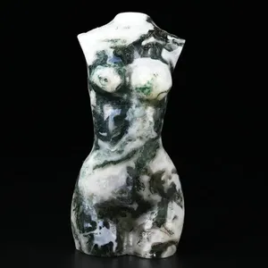Customized Big Crystal Busts Carving Large Goddess Body Hand Carved Moss Agate Sculpture Crystal Female Body