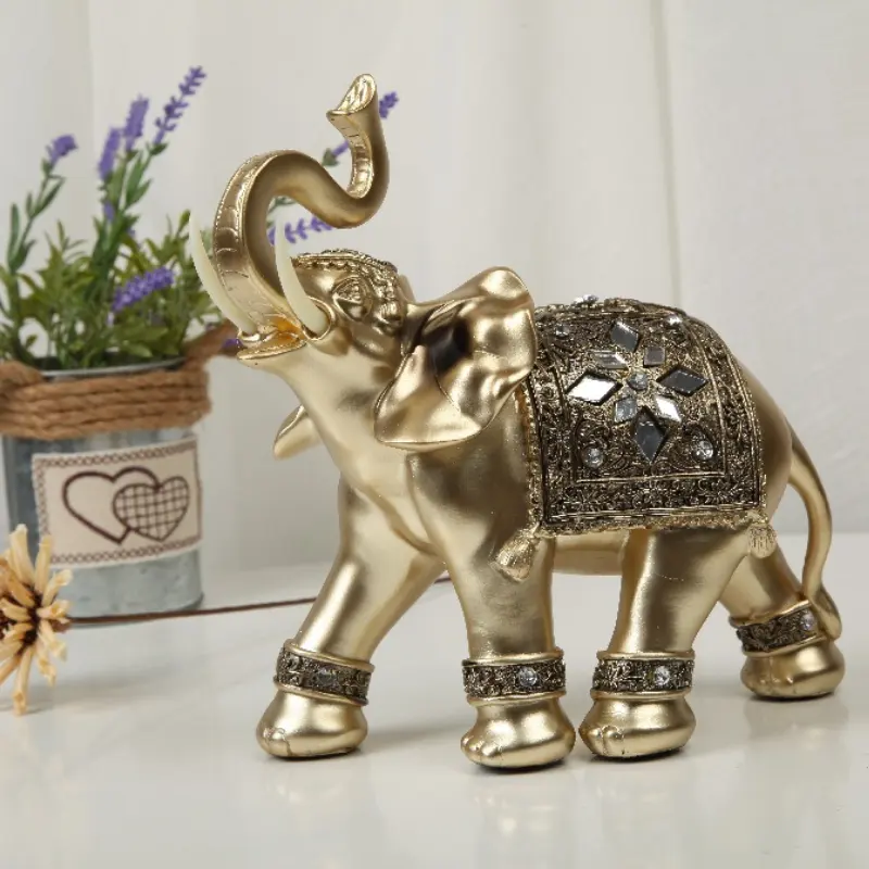 Collezioni animale elefante statua oro resina decorativa decorazione europea per la casa in stile europeo indiano figurina per la casa