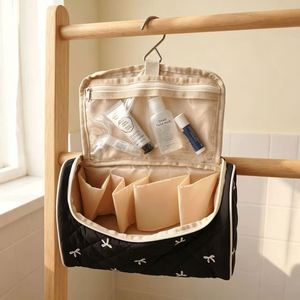 Custom Printed Large Capacity Quilted Polyester <b>Makeup</b> Bag Wide Open Zipper Travel Toiletry Organizer Hair Dryer Storage <b>Case</b> - Product Image 2