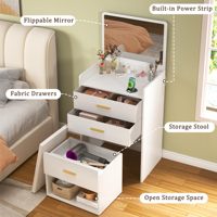 En gros Coiffeuse 3 en 1 avec miroir rabattable, 2 tiroirs de rangement, chaise et station de charge pour chambre