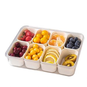8 Compartments Divided PET <b>Serving</b> <b>Tray</b> Lid Handle Dustproof Freshness Preservation Portable Snack Box Containers Veggie Candy - Product Image 3