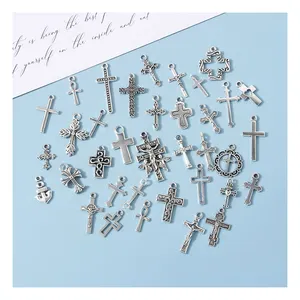 35 Designs Vintage Silver Plated Zinc Alloy Jesus Cross Pendant Religious Faith Charms Jewelry Findings Making