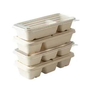 Scatole per il pranzo compostabili in stile giapponese 2-Divide ciotole per insalata usa e getta con coperchio per feste scatole di Bento da portare fuori polpa di bagassa