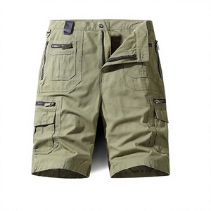 Shorts pour hommes 100% coton, taille mi-haute, multi-poches, respirants, décontractés, style Bermuda - Product Image 1