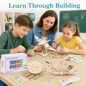 OKYN-Y2117 Kit Scientifique 3-en-1 en Bois : Puzzle 3D STEM, Pterosaure Électrique, Coccinelle Mécanique, Escargot – Jouet Scientifique à Assembler Soi-même - Product Image 2
