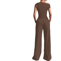 Ensemble deux pièces tendance pour femme : débardeur uni sans manches et pantalon long en polyester et élasthanne – Idéal pour club ou tenue décontractée sexy