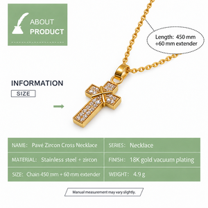 Collar con Colgante de Cruz de Circonio, Acero Inoxidable, Tono Dorado y Plateado, Joyería Religiosa Cristiana con Cadena de Eslabones - Product Image 3