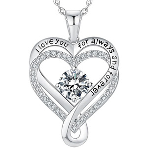 Collana a Doppio Strato in Argento Puro S925 con Cuore Eterno a Croce per Donne, Pendente a Cuore con Dodici Pietre Portafortuna - Product Image 1