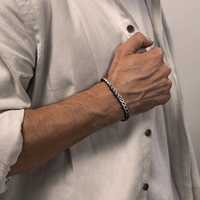 Bracelet unisexe tressé en chaîne cubaine tendance, fait main, en acier inoxydable plaqué argent, inaltérable et étanche, idéal comme cadeau (pour tierce personne)